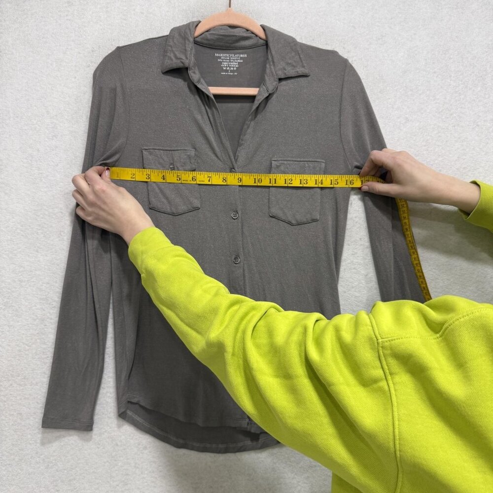 Majestic Filatures Shirt Womens 2 Gray Jersey Button Front Long Sleeve Top - Picture 4 of 8